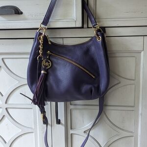 Michael Kors Plum Leather Hobo Bag with Tassel